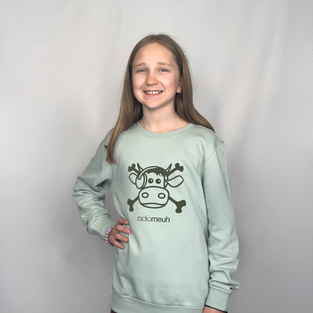 Sweat Kids col rond Pirate - Velours - Vert iceberg