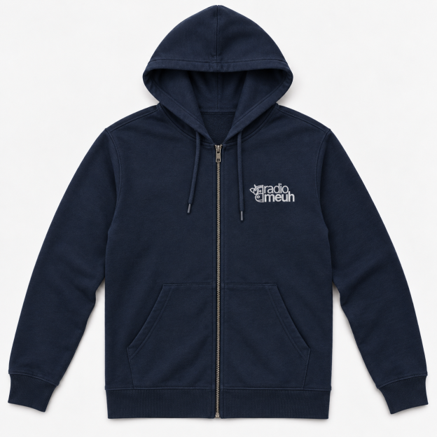 Sweat à Capuche Zip 100%Coton - Logo Brodé - Navy